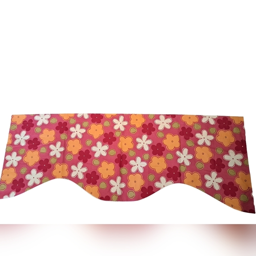 VIBRANT BOLD flower power curtain valance lined pink MOD rod pocket coastal - Picture 2 of 8